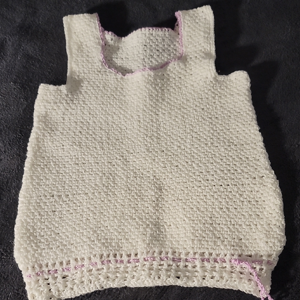 Cream Knit Tank Top with Pink Accents